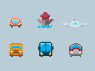 Pixel Art Transport Icon Set