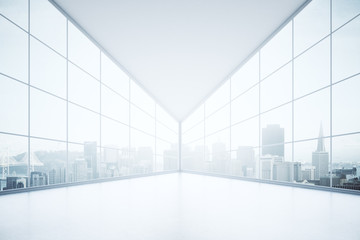 Concrete interior with panoramic city view