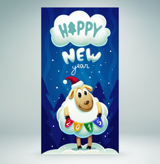 New year card with a cute sheep