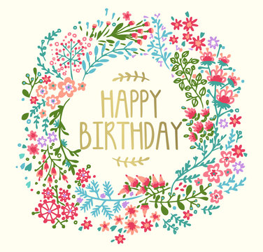Birthday card with floral wreath