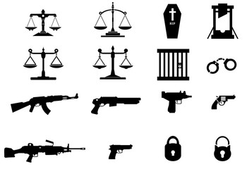 Fototapeta premium Justice, sécurité et arme à feu en 16 icônes