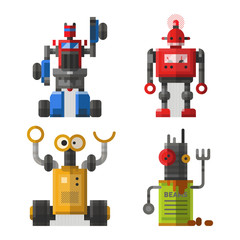 Set of cute vintage robots vector.
