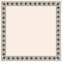 Greek style seamless ornament with corner element and aging effect. Black pattern on a beige background.