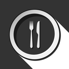 icon - cutlery, fork and knife with shadow