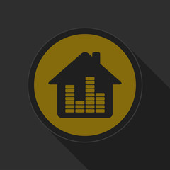 dark gray and yellow icon - house with equalizer
