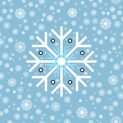 Seamless pattern. White blue black winter snowflakes on blue background. End of year christmas and sale season.