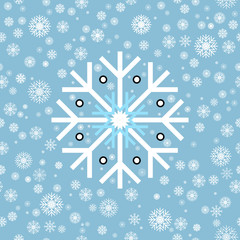 Seamless pattern. White blue black winter snowflakes on blue background. End of year christmas and sale season.