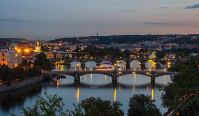 aerial view of the old bridges of Prague