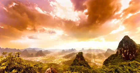 Tuinposter sunset from moon hill in yangshuo © streetflash