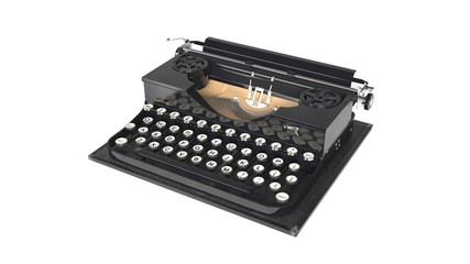 Typing machine, old vintage typewriter isolated on white background, 3D illustration