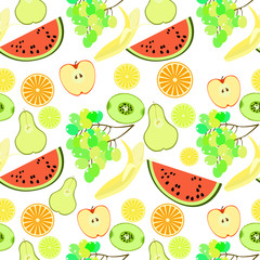 seamless pattern the fruit watermelon, orange, kiwi, apple, bana