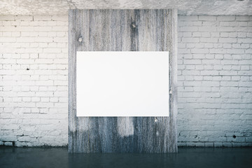 Blank poster on dark wooden panel