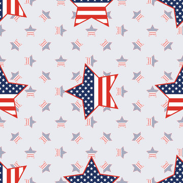 USA patriotic stars seamless pattern on american stars background. American patriotic wallpaper with USA patriotic stars. Wallpaper pattern vector illustration.