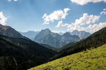 Obraz na płótnie Canvas Plumsjoch on the hike to Ahornboden in mountains of Austria