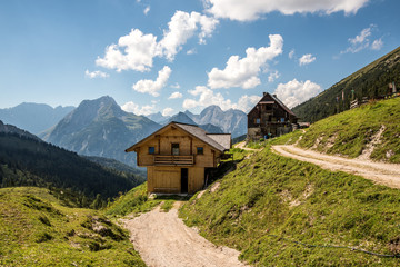 Fototapeta na wymiar Plumsjoch on the hike to Ahornboden in mountains of Austria