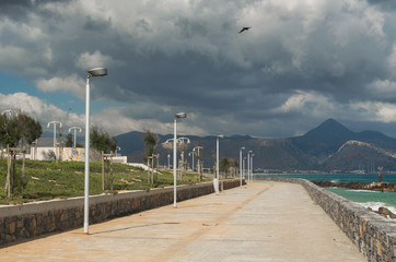 Promenade at the sea coast in Rethymno city, Crete, Greece