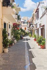 Typical street in old town of Rethymno, Crete, Greece
