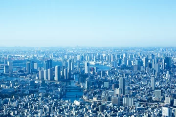 Papier Peint photo Tokyo 東京都市風景　俯瞰　都心の街並　月島　品川　晴海　大井　築地　勝どき　遥か横浜まで望む