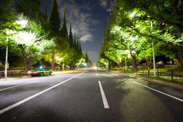 Fototapeta na wymiar Tokyo Aoyama of the road late at night Meiji Jingu Outer Gardens of the landscape