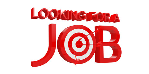 Looking For Job, 3D Illustration, Red Version, 3D Letters, Target And Arrows