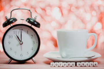 break for coffee . coffee cup on table