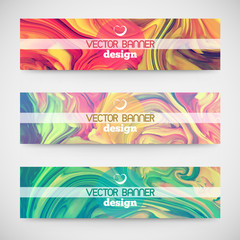 Three colorful horizontal banners. Marble texture. Size 468 x 120. Vector illustration, eps10.