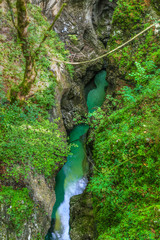 The canyon Mostnica (Mostnice Korita) with crystal clear water in Triglav national park, Slovenia