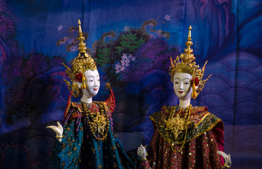 Showing Thai traditional puppets in Bangkok Thailand.