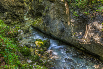 The canyon Mostnica (Mostnice Korita) with crystal clear water in Triglav national park, Slovenia