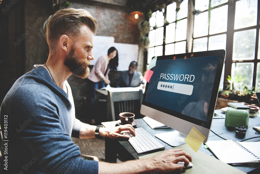 Wall mural password access firewall internet log-in private concept