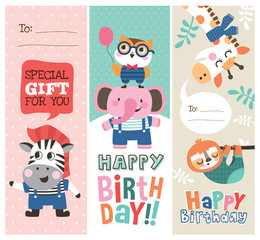 Set of birthday cards with cute animals
