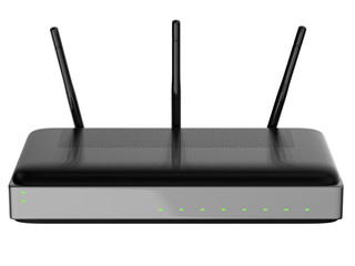black wireless router isolated on white