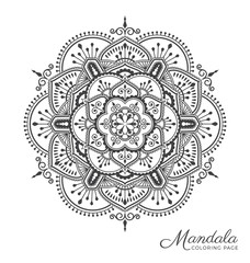 Tibetan mandala decorative ornament design for adult coloring page, greeting card, invitation, tattoo, yoga and spa symbol. Vector illustration