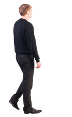 back view of walking  business man.  Isolated over white background. Rear view people collection.  backside view of person. sadly into the distance leaving the guy working in the office