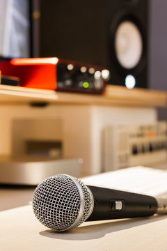 microphone on recording studio desk