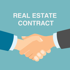 Real estate contract handshake. Good agreement in buying new property. Future investments.