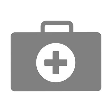 Firs aid kit icon, Grey medical case as clinical equipment. Medical logo and icon.