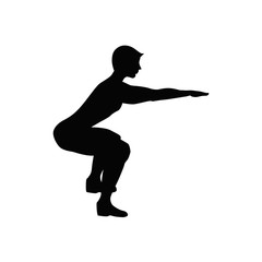 Fototapeta na wymiar Man doing squats. Isolated black silhouette of a man doing squats on white background. Healthy lifestyle.