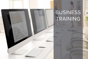 Business training concept. Modern computers