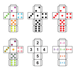 A set of six variants of dice paper template cut out, fold and glue
