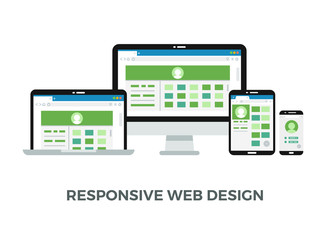 Responsive web design vector concept. Website page on screens