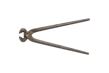 Pairs of old pincers and nippers on a white background. Clipping path