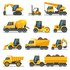 Industrial construction equipment and machinery flat vector icons © MicroOne