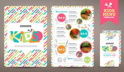 Cute colorful kids meal menu vector template - obrazy, fototapety, plakaty
