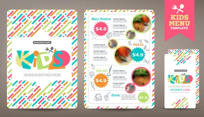 Fotobehang Cute colorful kids meal menu vector template © bokmok