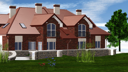 Doppelhaus im Landhausstil mit großem Garten