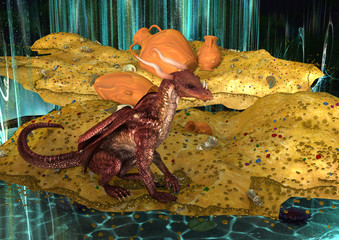 3D Illustration Dragon Treasure