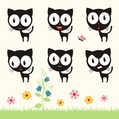 Vector set cute kitten. Collection isolated funny kitten. Emotion kitten.