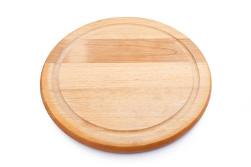 empty round cutting board on white background