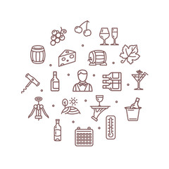 Wine Making Drink Round Design Template Thin Line Icon. Vector